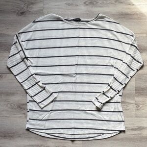 Staccato White Long-Sleeve Top with Black Stripes